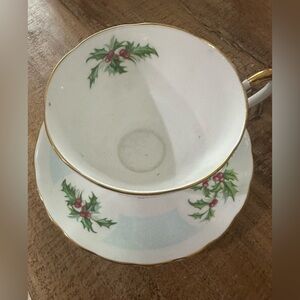 Tuscan Fine Bone China December’s Holly Birthday Flower teacup and saucer